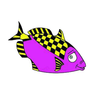 Purple and yellow checkered fish listed in fish decals.