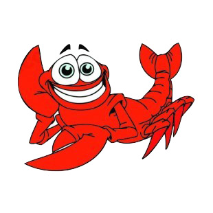 Smiling lobster posing listed in fish decals.
