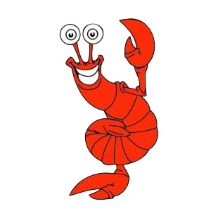 Smiling lobster standing on one claw listed in fish decals.