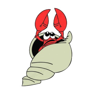 Sad crustacean in his shell listed in fish decals.
