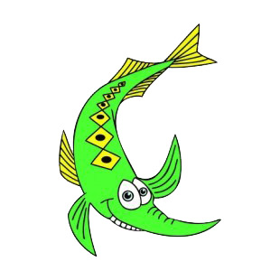 Green smiling fish listed in fish decals.