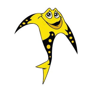 Smiling yellow and black fish listed in fish decals.