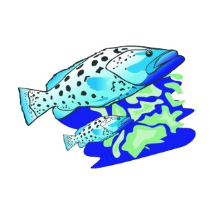 Blue fishes underwater listed in fish decals.