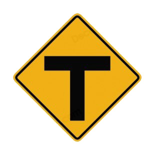 T intersection warning sign listed in road signs decals.