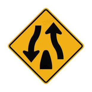 Road split ahead warning sign listed in road signs decals.