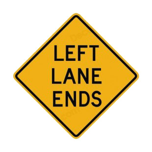 Left lane ends warning sign listed in road signs decals.