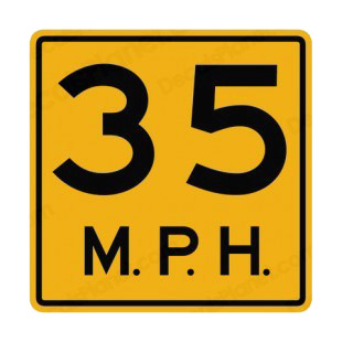 35 MPH speed limit warning sign listed in road signs decals.