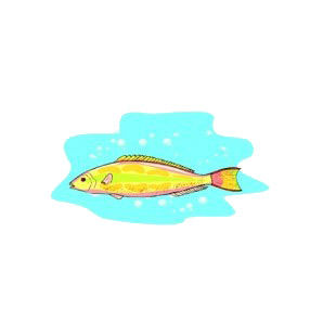 Gold trout underwater listed in fish decals.