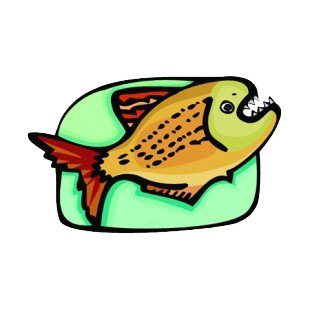 Brown piranha with mouth open listed in fish decals.