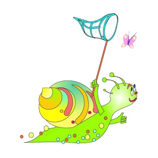 Snail trying to catch butterfly listed in fish decals.