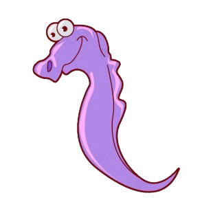 Purple sea horse smiling listed in fish decals.