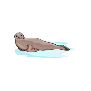 Brown seal standing on snow listed in fish decals.