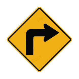 Sharp right turn warning sign listed in road signs decals.