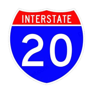 Interstate 20 sign listed in road signs decals.