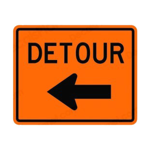 Detour to the left sign listed in road signs decals.