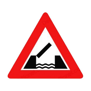 Draw bridge warning sign listed in road signs decals.