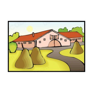 Farm with haystacks listed in agriculture decals.