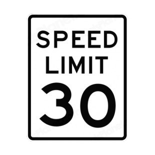 Speed limit 30 miles per hour sign listed in road signs decals.