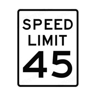 Speed limit 45 miles per hour sign listed in road signs decals.