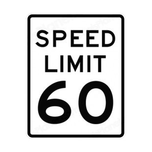 Speed limit 60 miles per hour sign listed in road signs decals.