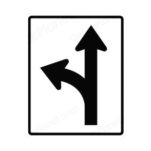 Turn left or go straight sign listed in road signs decals.