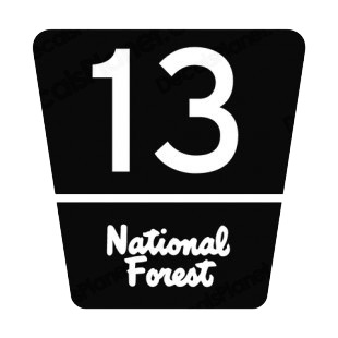 Route 13 national forest route sign listed in road signs decals.