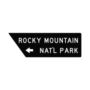 Rocky Mountain National Park turn left sign listed in road signs decals.