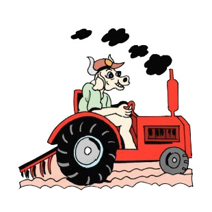 Cow riding tractor listed in agriculture decals.