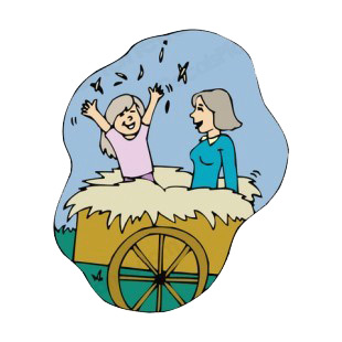 Girl and woman playing in hay listed in agriculture decals.