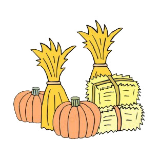 Haystacks and pumpkins listed in agriculture decals.