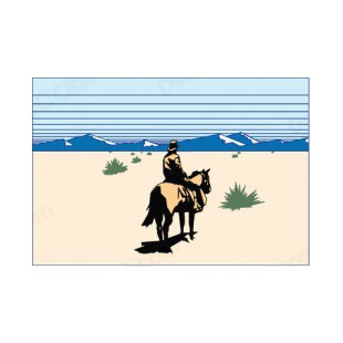 Cowboy in the desert listed in symbols and history decals.