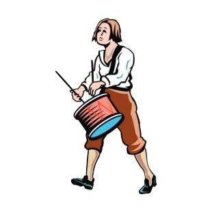 Woman drummer listed in symbols and history decals.
