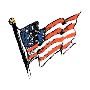 United States flag on a pole waving drawing listed in american flag decals.