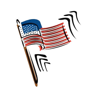 United States flag on wood pole waving drawing listed in american flag decals.