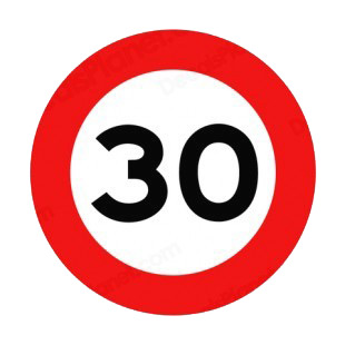 30 km per hour speed limit sign  listed in road signs decals.