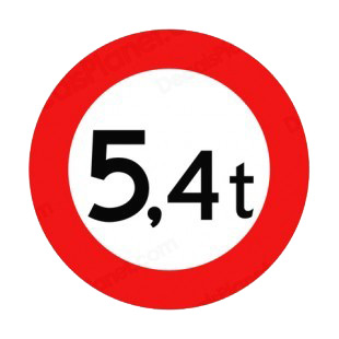 No vehicles exceeding 5 point 4 tons allowed sign listed in road signs decals.