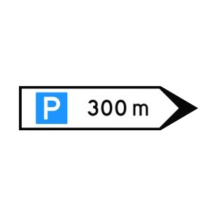 Parking at 300 m turn right direction sign listed in road signs decals.