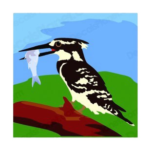 Black and white bird eating fish listed in more animals decals.