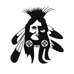 Native American chief portrait listed in symbols and history decals.