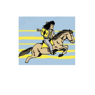 Native American on horse running listed in symbols and history decals.