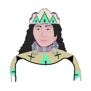 Native American woman with hat listed in symbols and history decals.