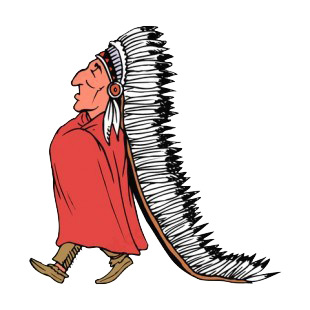 Native American with long feathers hat  listed in symbols and history decals.