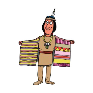 Native American holding blankets listed in symbols and history decals.