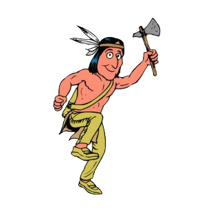 Native American dancing with axe in his hand listed in symbols and history decals.