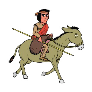 Native American on donkey holding spear listed in symbols and history decals.