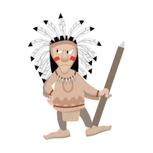 Native American chief with fierce look holding spear listed in symbols and history decals.
