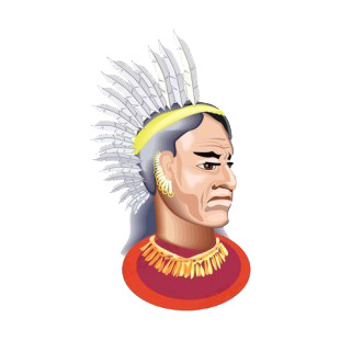 Native American chief with feathers head band listed in symbols and history decals.