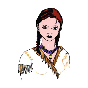 Native American woman portrait listed in symbols and history decals.