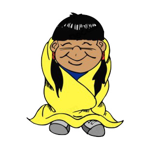 Native American boy with yellow blanket listed in symbols and history decals.