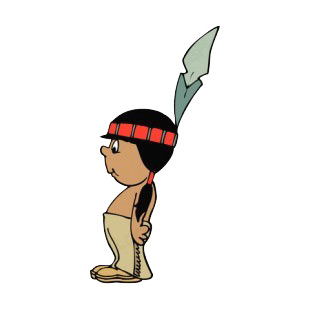 Native American boy with red hand band with feather  listed in symbols and history decals.